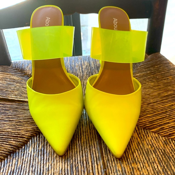 Neon Yellow/Green backless heels - Picture 1 of 7